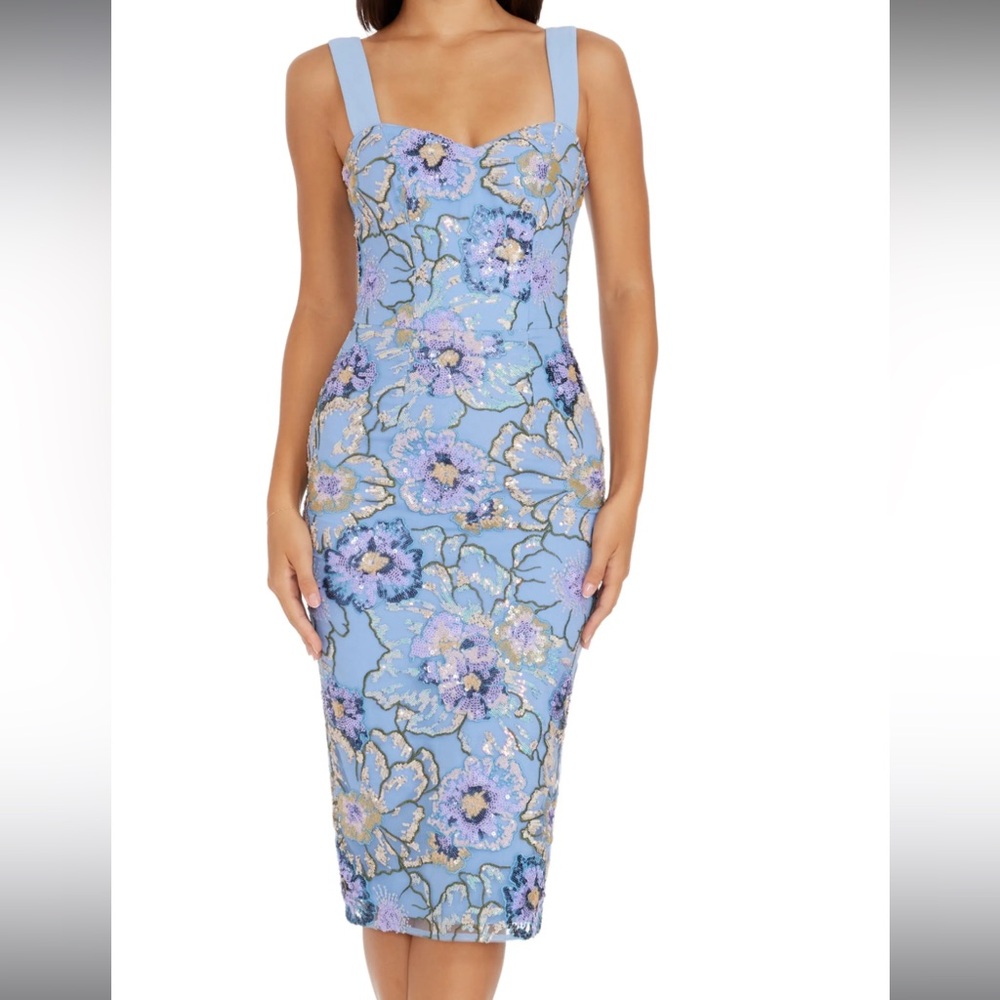 Dress the Population Nicole Floral Sequin Embellished Sheath Cocktail Dress NWT
